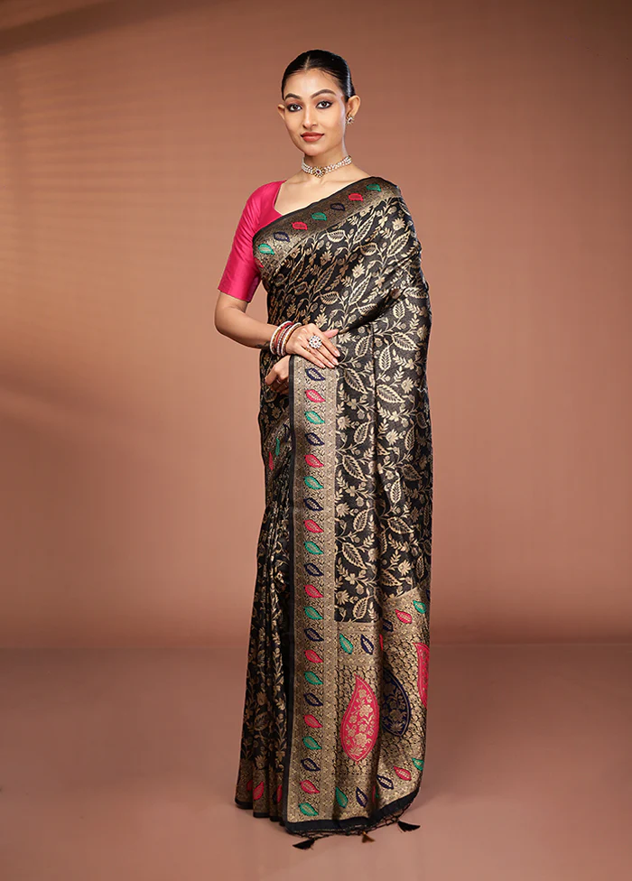 Black Dupion Silk Saree With Blouse Piece - Image 4
