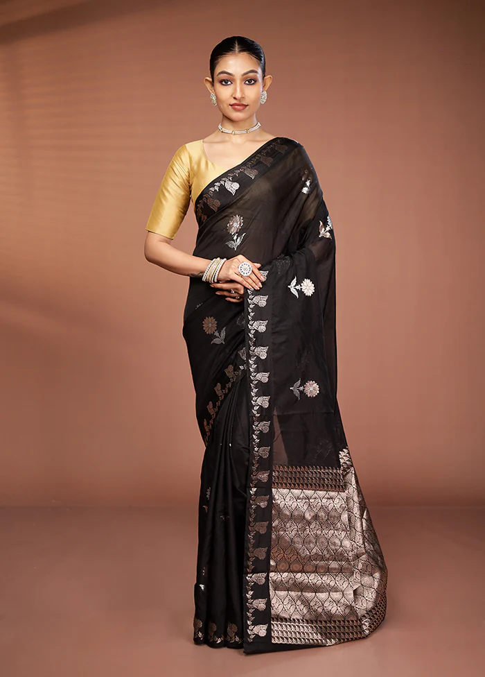 Black Dupion Silk Saree With Blouse Piece - Image 2