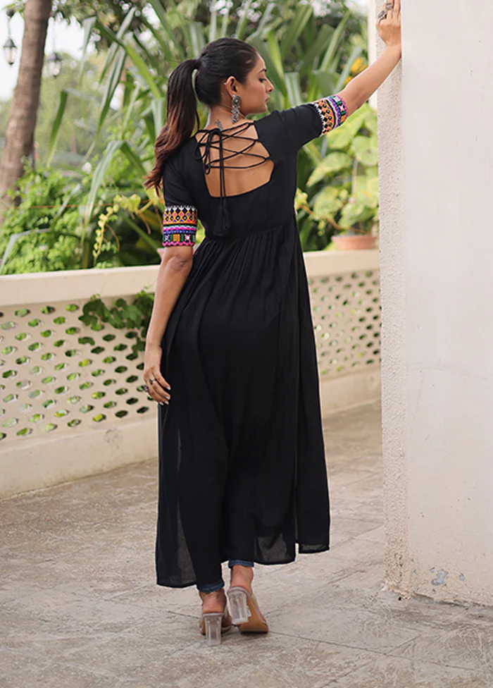 Black Embroidery Work Silk Kurti - Image 3