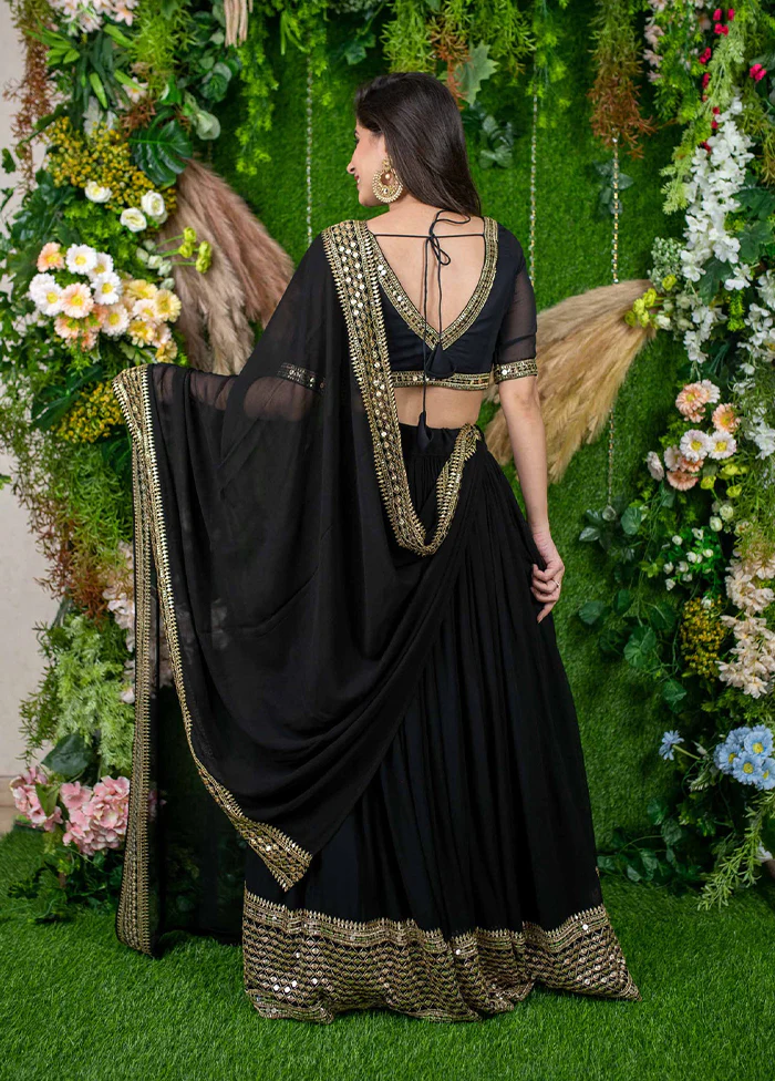 Black Georgette Dupatta Lehenga Set - Image 3