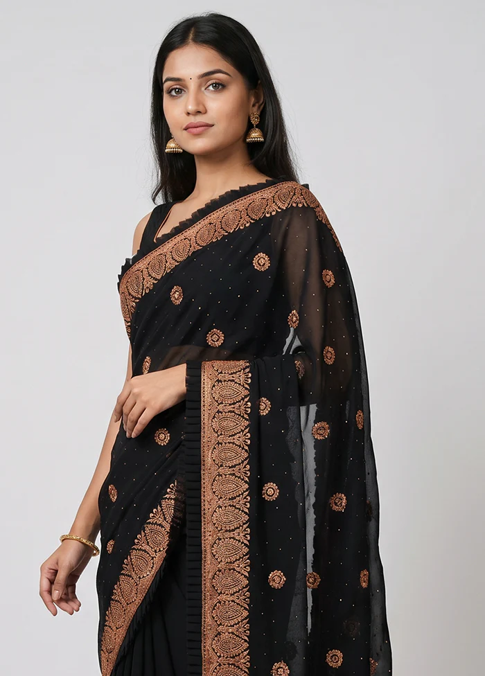 Black Georgette Saree With Blouse Piece - Image 2