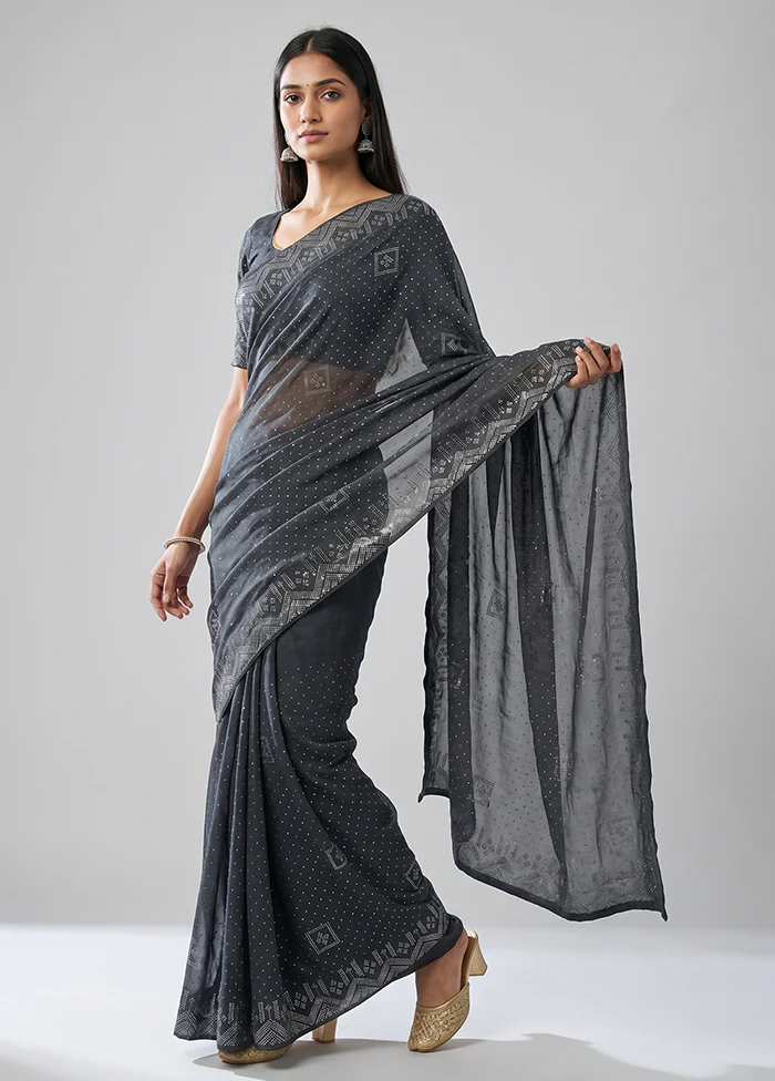 Black Georgette Saree With Blouse Piece