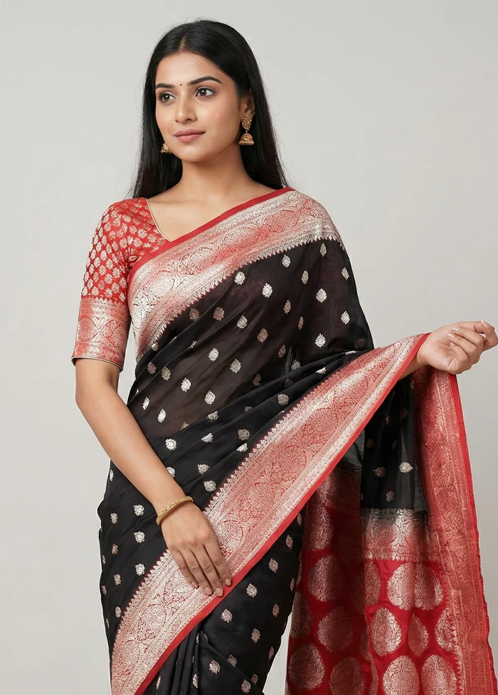 Black Georgette Saree With Blouse Piece - Image 2