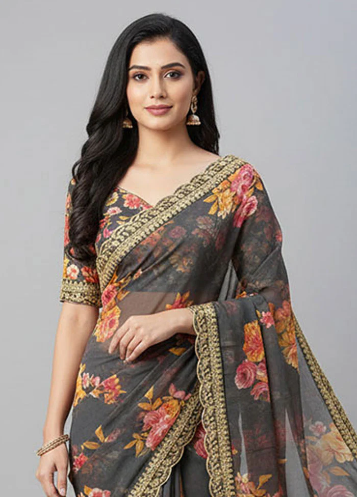 Black Georgette Saree With Blouse Piece - Image 2