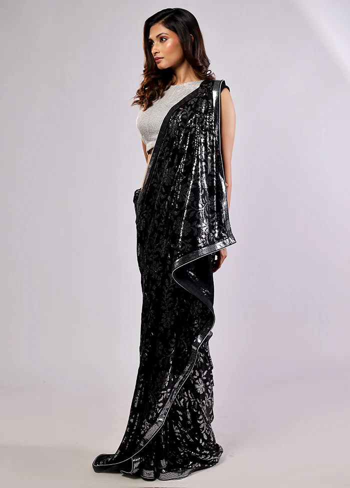 Black Georgette Saree With Blouse Piece - Image 3