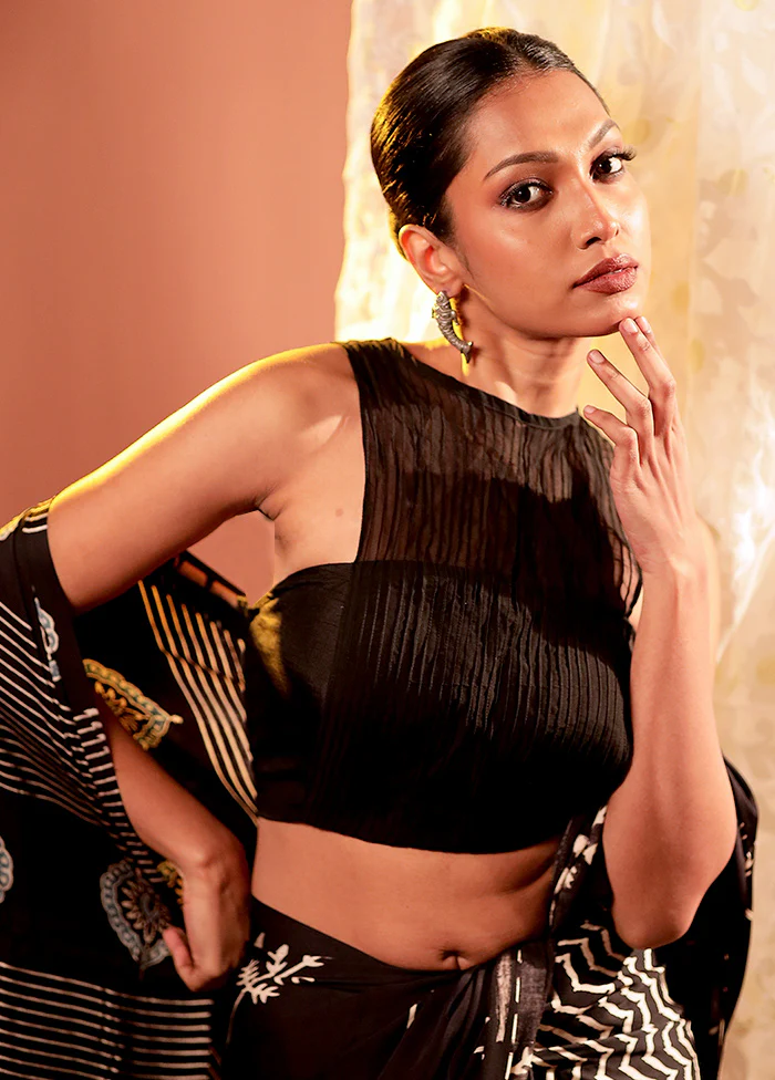 Black Halter Neck Designer Blouse - Image 3