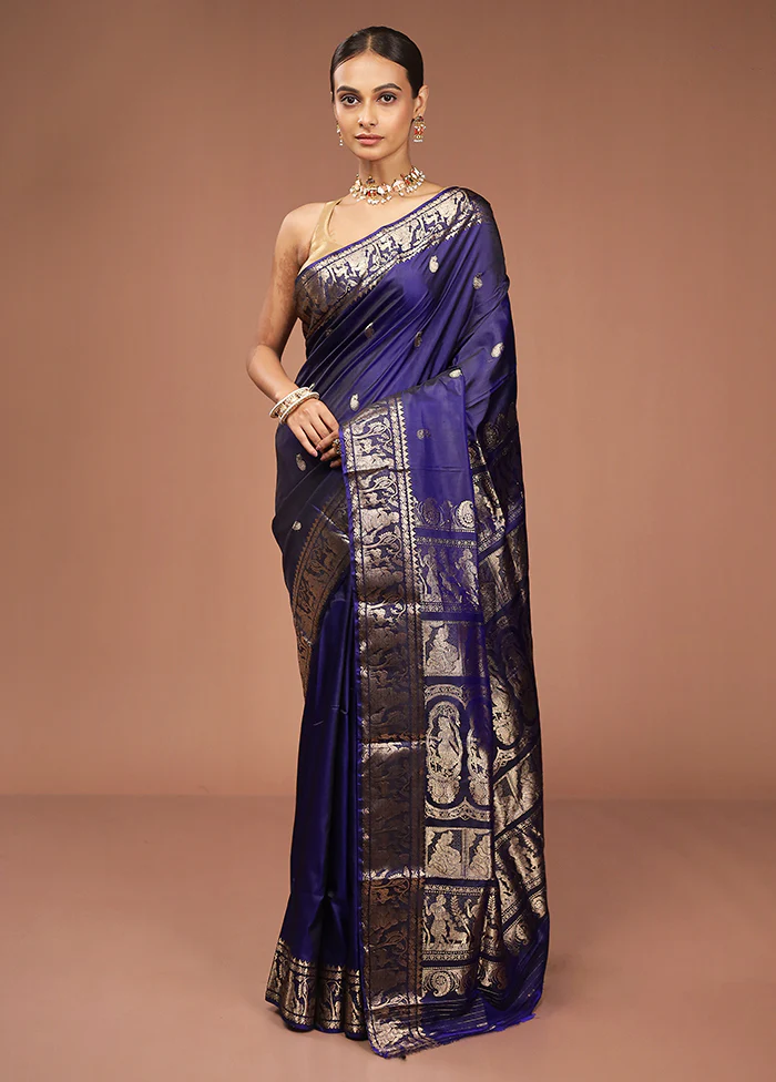 Black Handloom Baluchari Pure Silk Saree With Blouse Piece - Image 2