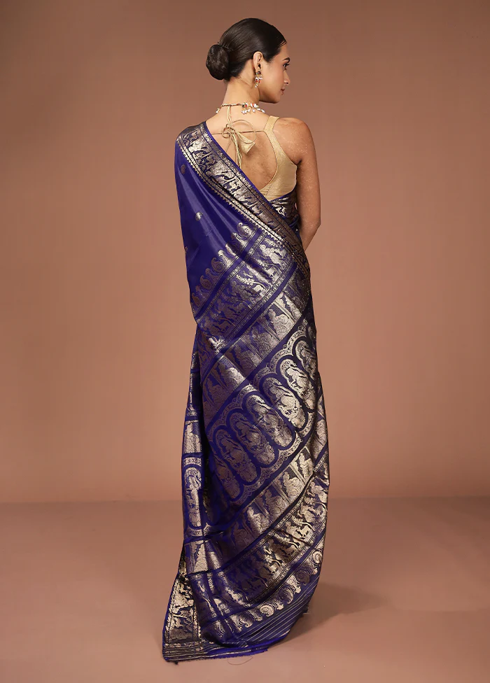Black Handloom Baluchari Pure Silk Saree With Blouse Piece - Image 3