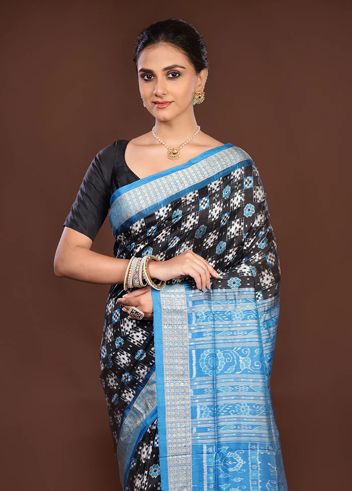 Black Handloom Bomkai Pure Silk Saree With Blouse Piece