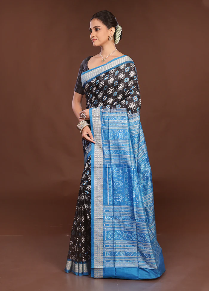 Black Handloom Bomkai Pure Silk Saree With Blouse Piece - Image 4