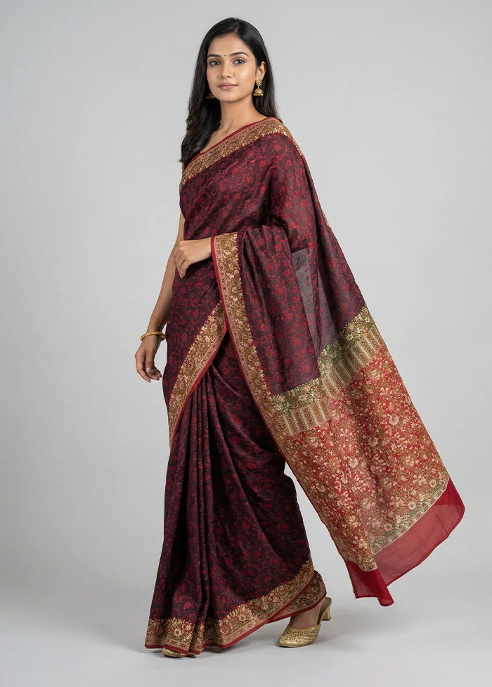 Black Handloom Jamewar Pure Silk Saree With Blouse Piece