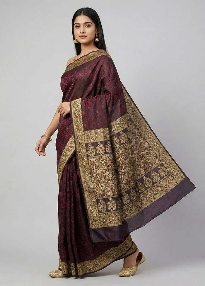 Black Handloom Jamewar Pure Silk Saree With Blouse Piece