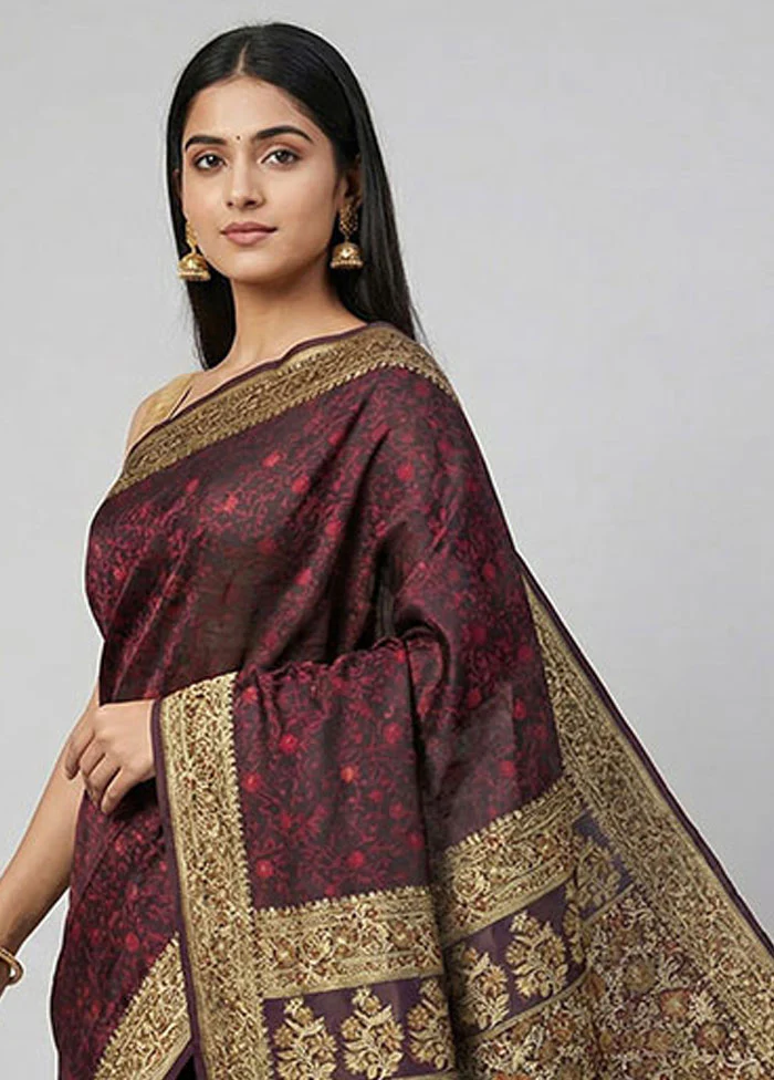 Black Handloom Jamewar Pure Silk Saree With Blouse Piece - Image 2