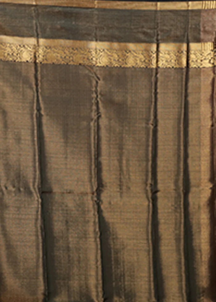 Black Handloom Kanjivaram Pure Silk Saree With Blouse Piece - Image 5