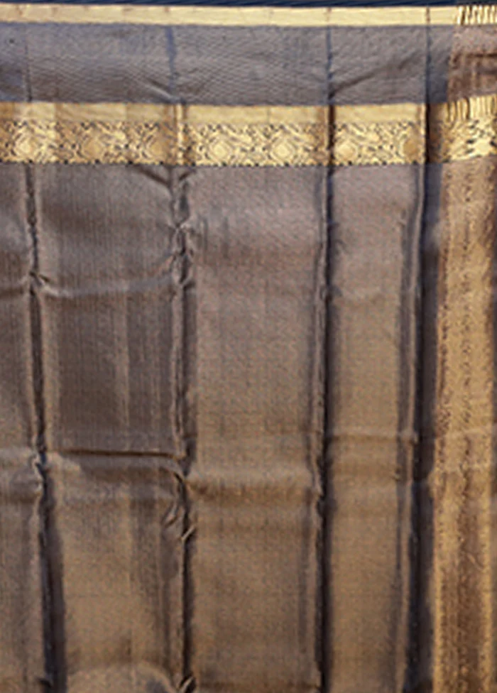 Black Handloom Kanjivaram Pure Silk Saree With Blouse Piece - Image 5