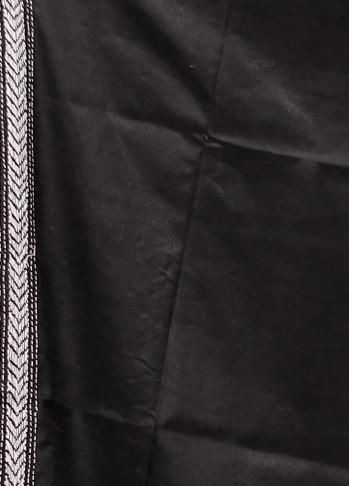 Black Handloom Kantha Stitch Pure Silk Saree With Blouse Piece - Image 5