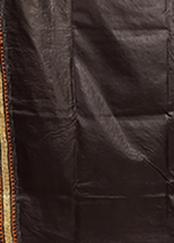 Black Handloom Kantha Stitch Pure Silk Saree With Blouse Piece - Image 5