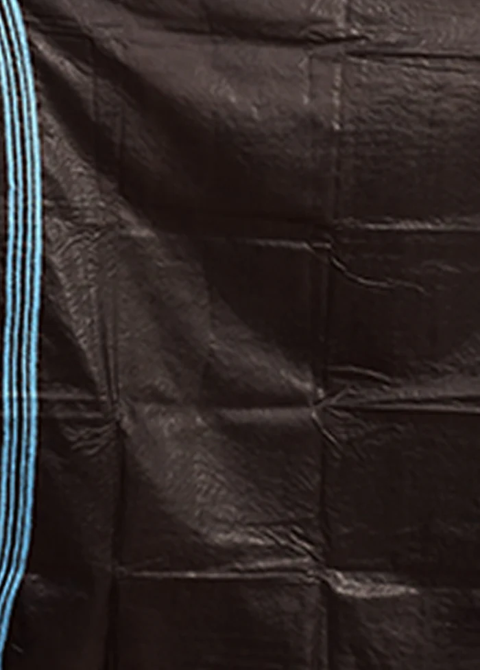 Black Handloom Kantha Stitch Pure Silk Saree With Blouse Piece - Image 5
