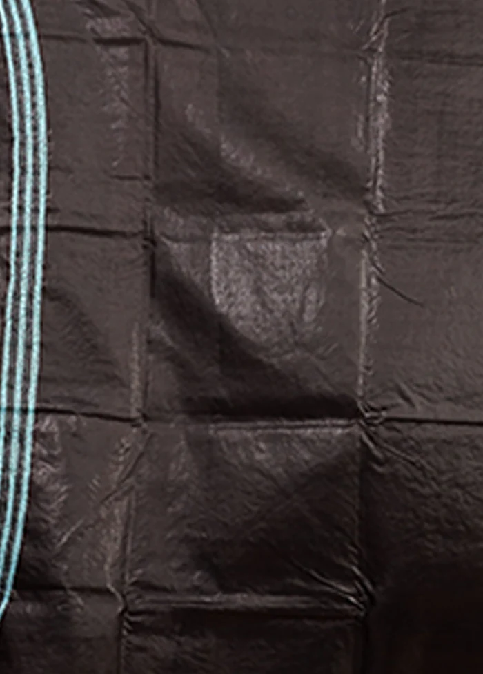 Black Handloom Kantha Stitch Pure Silk Saree With Blouse Piece - Image 5