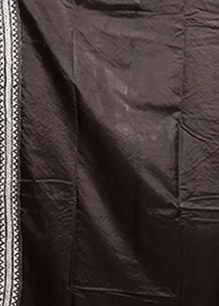 Black Handloom Kantha Stitch Pure Silk Saree With Blouse Piece - Image 5