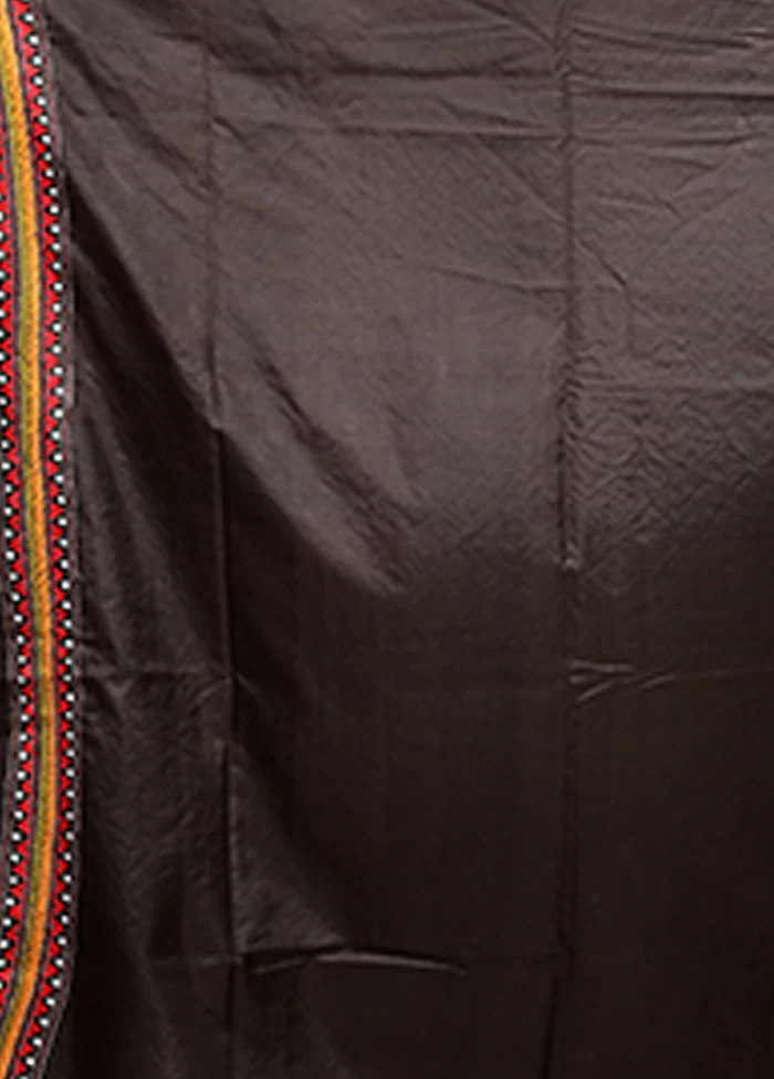 Black Handloom Kantha Stitch Pure Silk Saree With Blouse Piece - Image 5