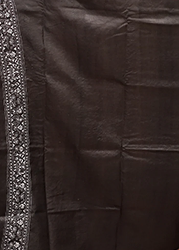 Black Handloom Kantha Stitch Pure Silk Saree With Blouse Piece - Image 5