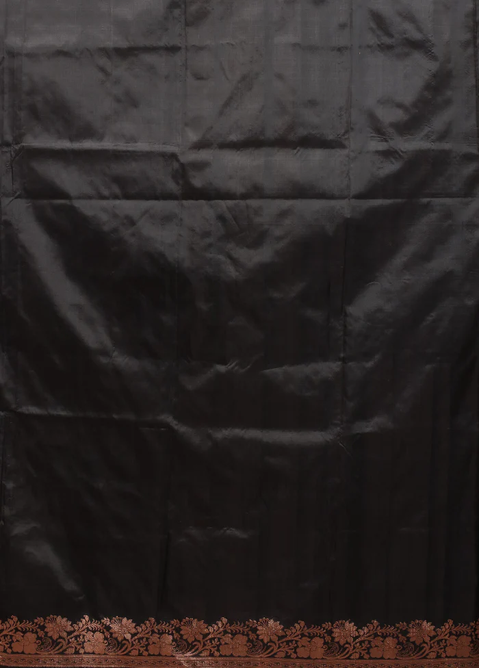 Black Handloom Katan Pure Silk Saree With Blouse Piece - Image 5