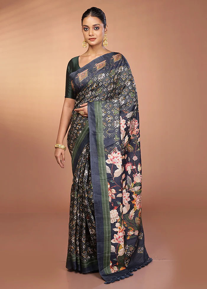 Black Handloom Matka Pure Silk Saree With Blouse Piece - Image 2