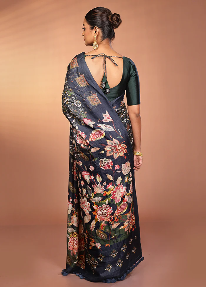 Black Handloom Matka Pure Silk Saree With Blouse Piece - Image 3