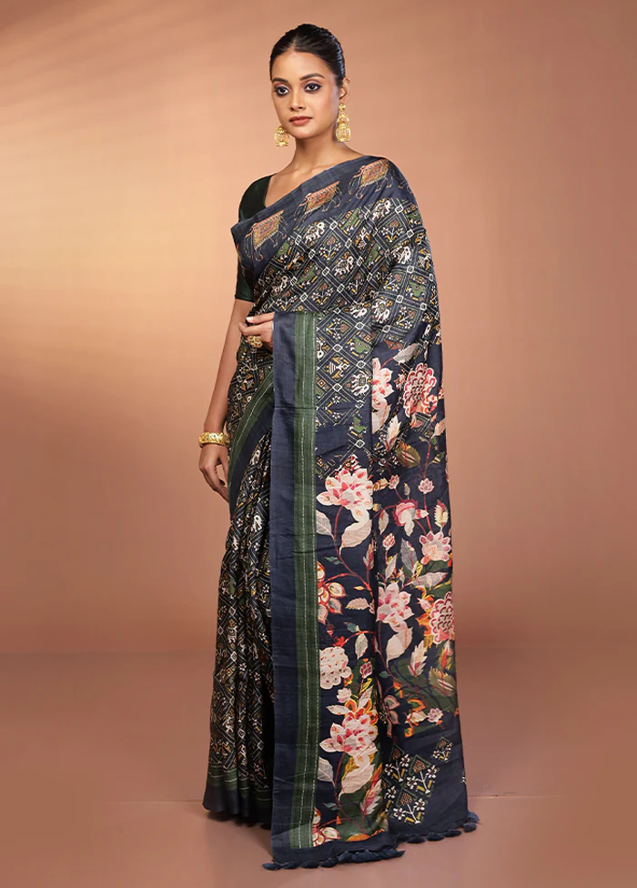 Black Handloom Matka Pure Silk Saree With Blouse Piece - Image 4