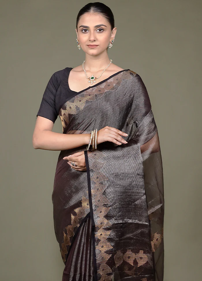 Black Handloom Matka Pure Silk Saree With Blouse Piece