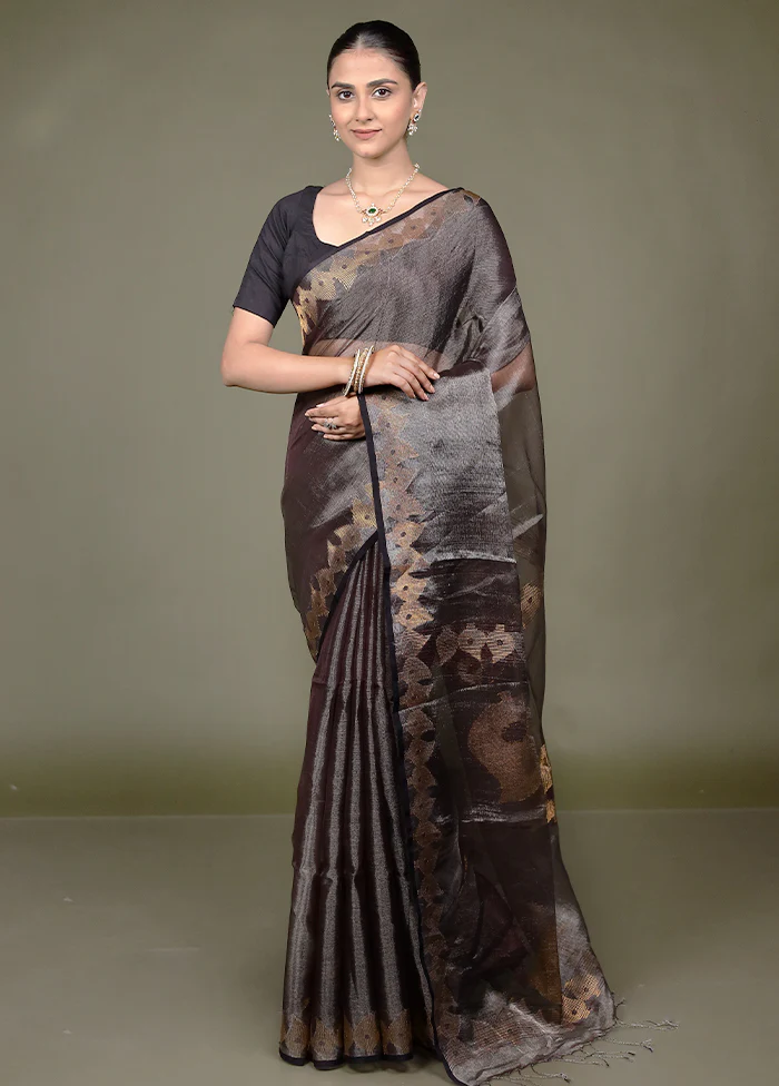 Black Handloom Matka Pure Silk Saree With Blouse Piece - Image 2