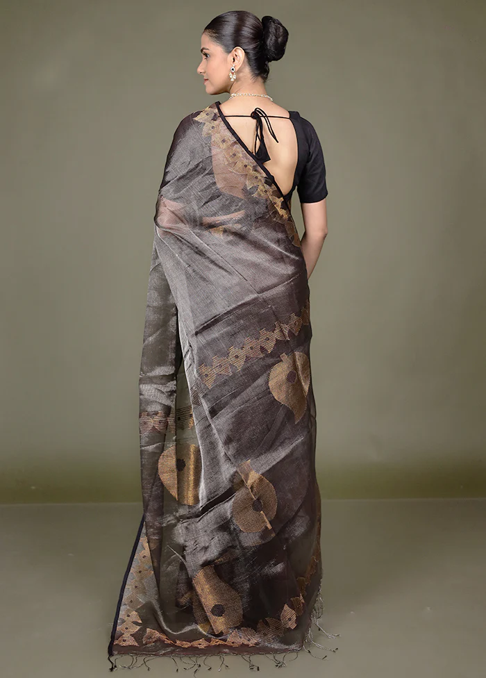 Black Handloom Matka Pure Silk Saree With Blouse Piece - Image 3