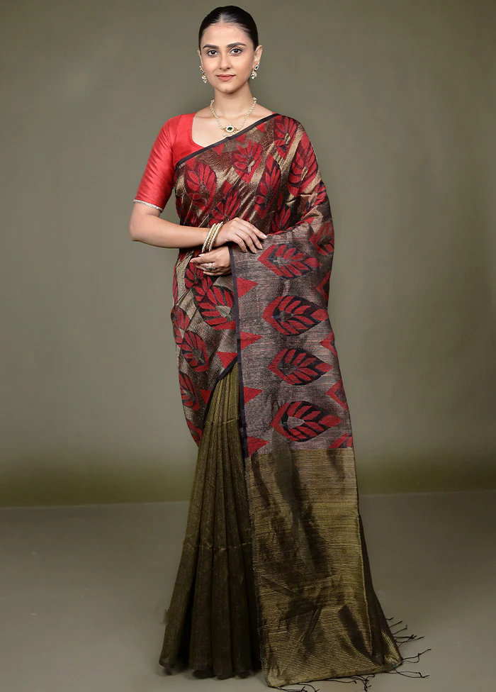 Black Handloom Matka Pure Silk Saree With Blouse Piece - Image 2