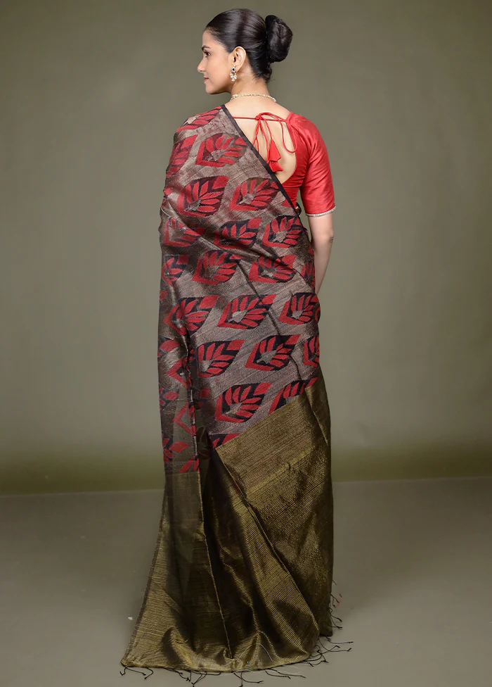 Black Handloom Matka Pure Silk Saree With Blouse Piece - Image 3