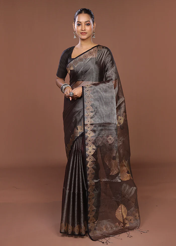Black Handloom Matka Pure Silk Saree With Blouse Piece - Image 2