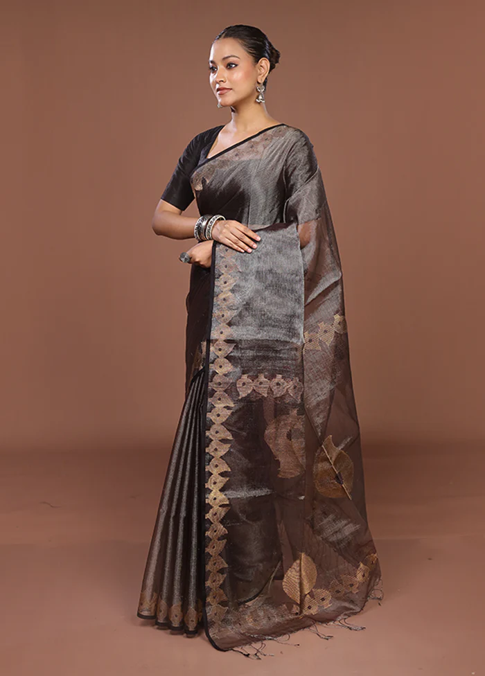 Black Handloom Matka Pure Silk Saree With Blouse Piece - Image 4
