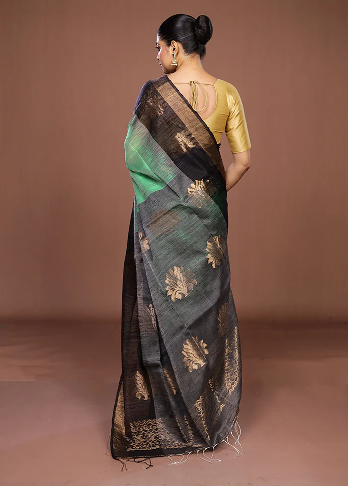 Black Handloom Matka Pure Silk Saree With Blouse Piece - Image 3