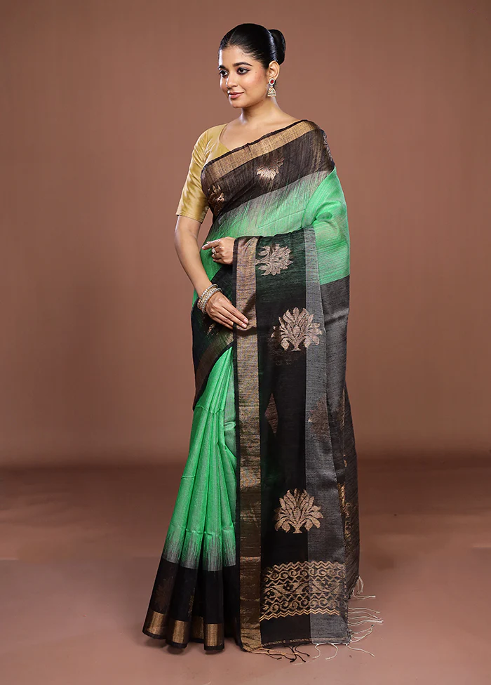 Black Handloom Matka Pure Silk Saree With Blouse Piece - Image 4
