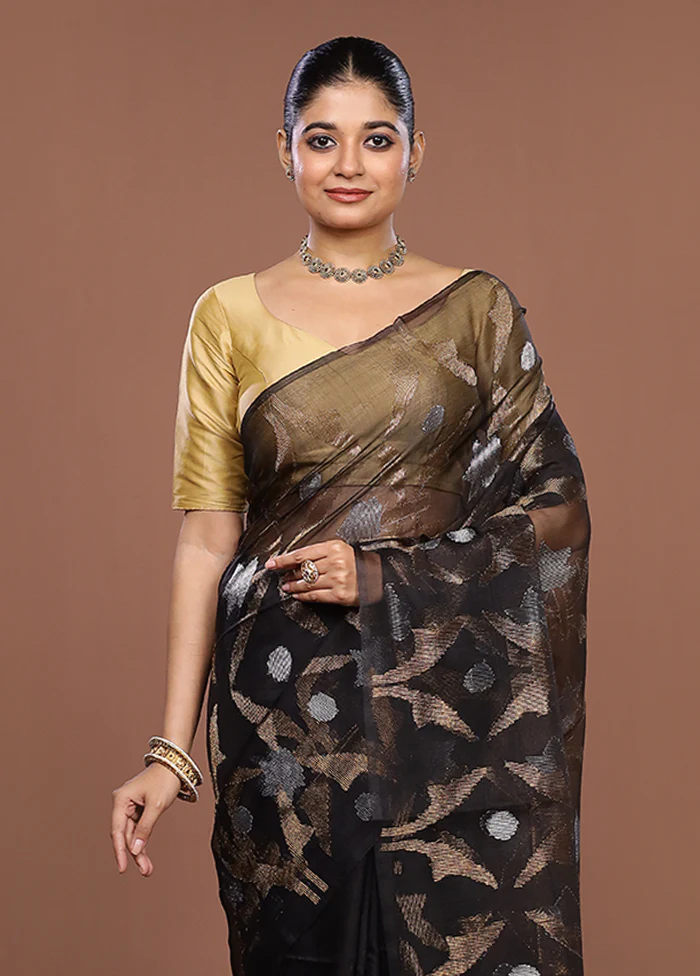 Black Handloom Matka Pure Silk Saree With Blouse Piece