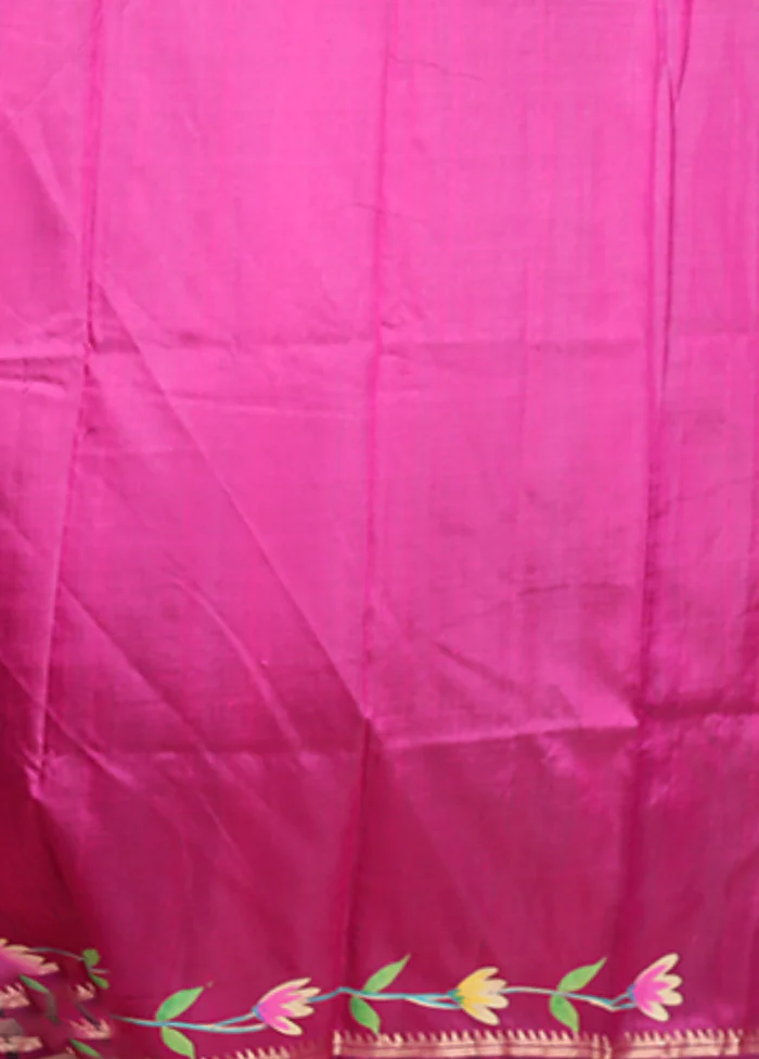 Black Handloom Printed Pure Silk Saree Without Blouse Piece - Image 5