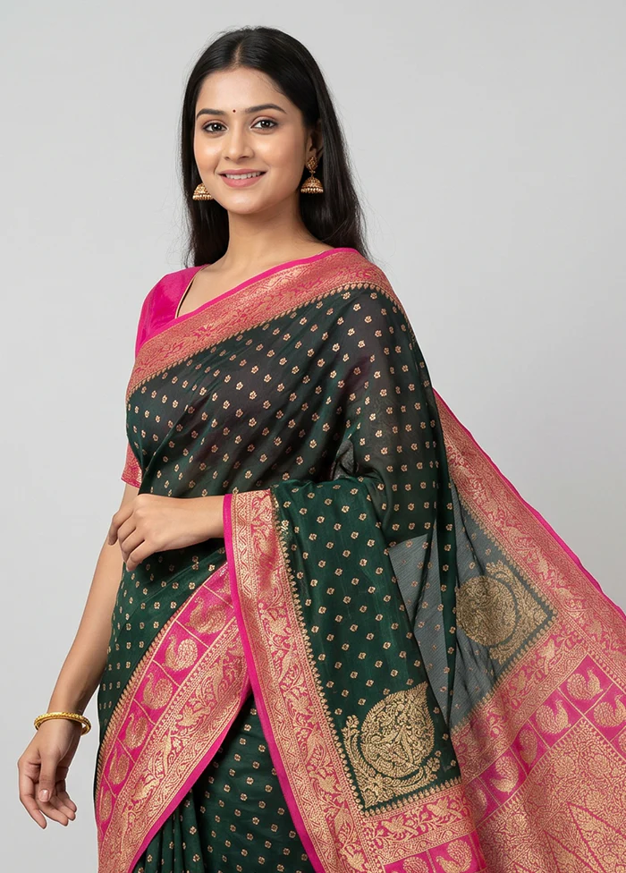Black Handloom Pure Georgette Saree With Blouse Piece - Image 2