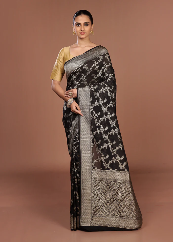 Black Georgette Saree With Blouse Piece - Image 2