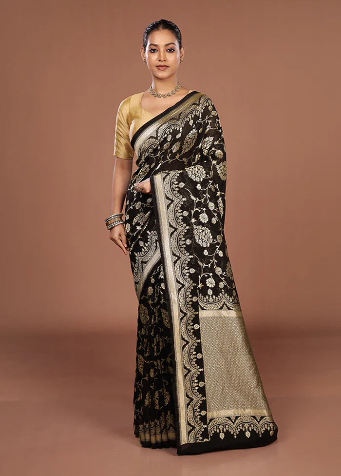 Black Georgette Saree With Blouse Piece - Image 2
