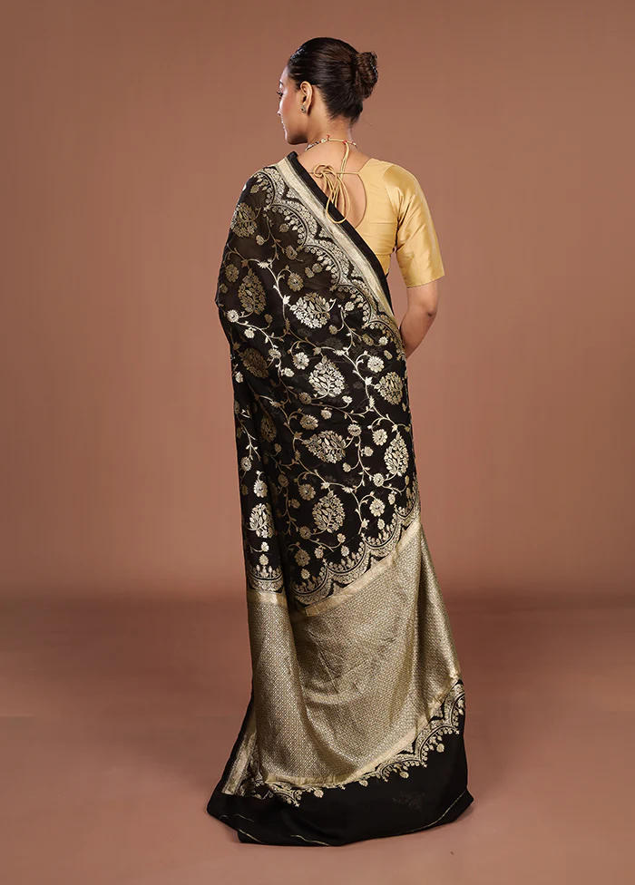 Black Georgette Saree With Blouse Piece - Image 3