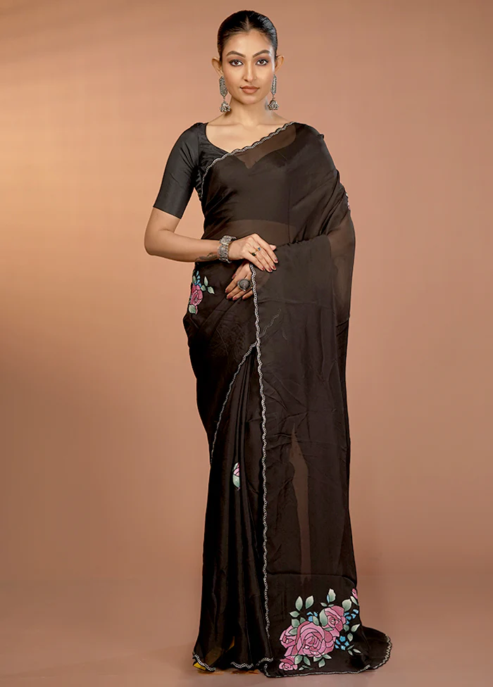 Black Handloom Pure Organza Saree With Blouse Piece - Image 2