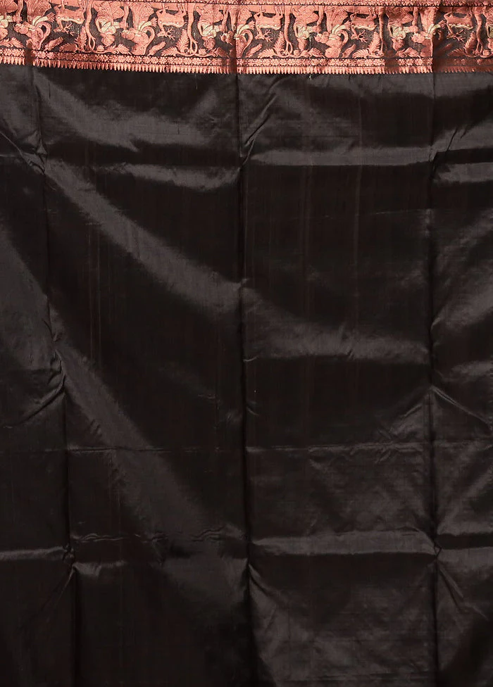 Black Handloom Swarnachuri Pure Silk Saree With Blouse Piece - Image 5