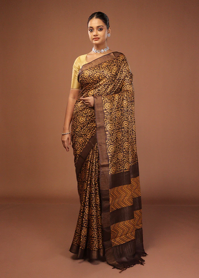Black Handloom Tussar Pure Silk Saree With Blouse Piece - Image 2