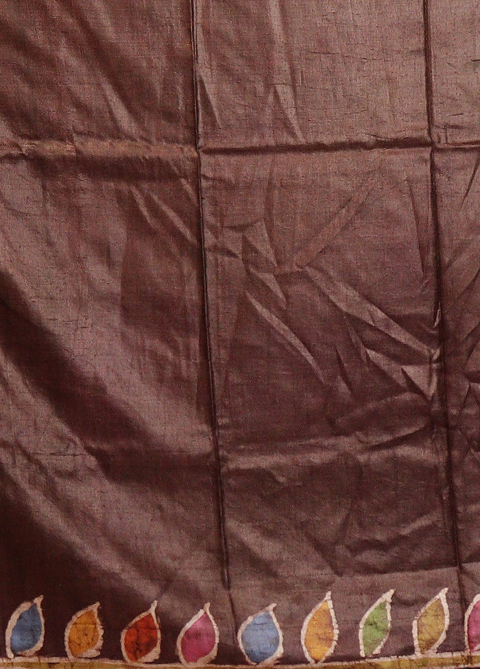 Brown Handloom Tussar Pure Silk Saree With Blouse Piece - Image 5