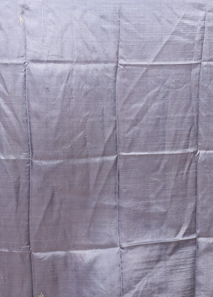 Black Handloom Tussar Pure Silk Saree With Blouse Piece - Image 5